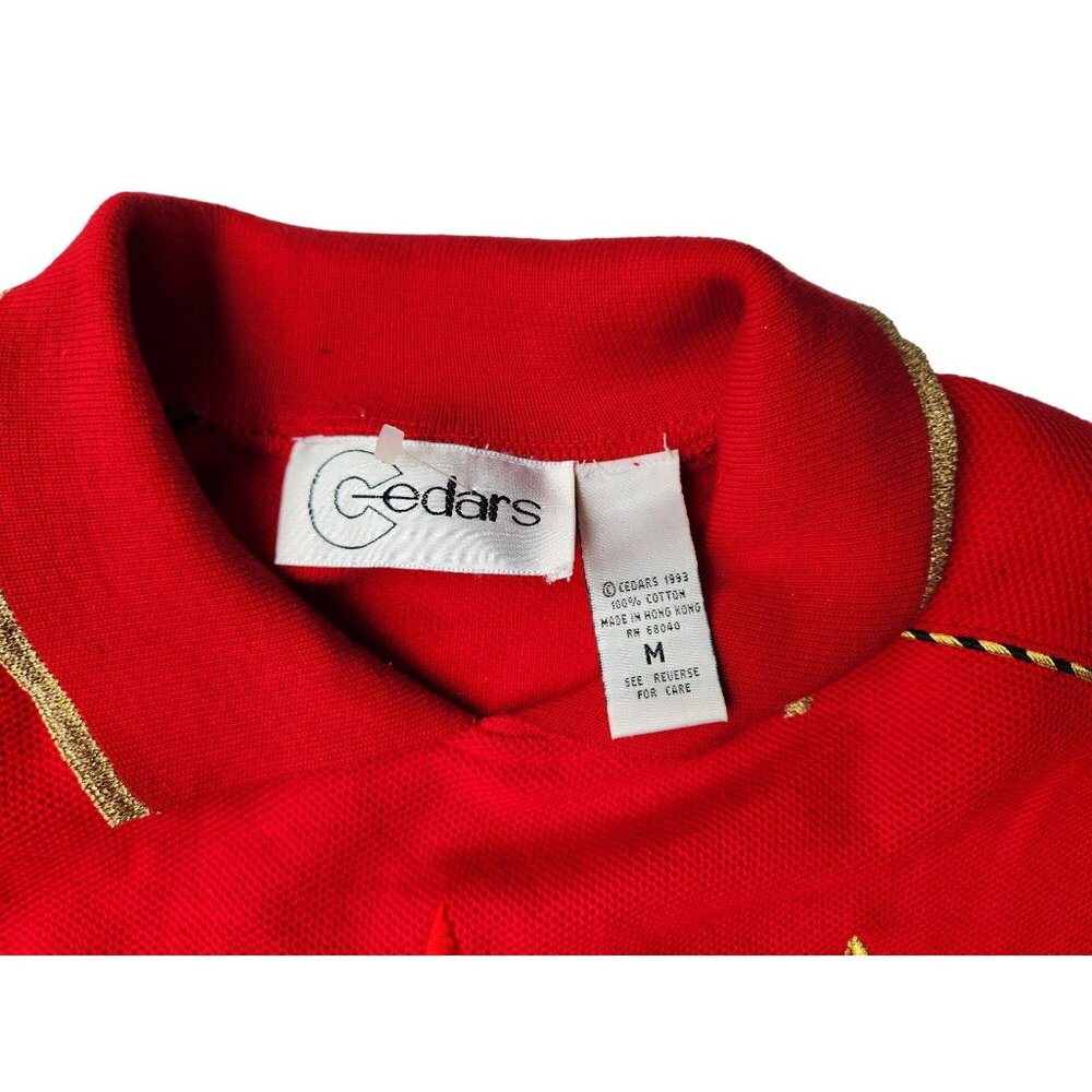 Vintage 80s 90s Red Crest Sweater with Gold Details Retro Streetwear Medium Top - Picture 5 of 7